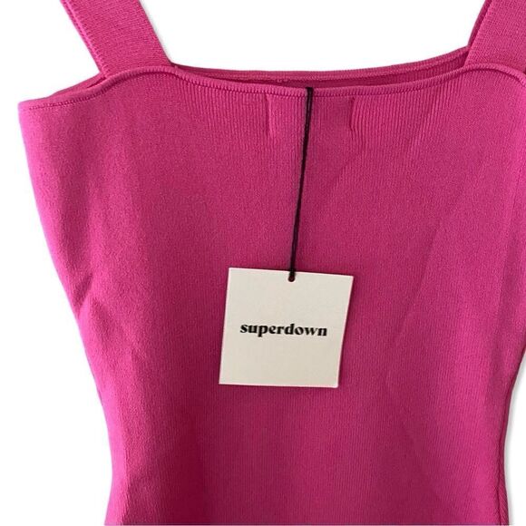 Superdown Zoe Square neck dress fuschia pink knit midi bodycon Revolve New - Picture 7 of 9